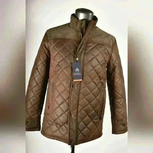 NWT RAINFOREST Brown Tan Faux Quilted  Diamond Suede Hooded Car Coat 40R Medium - Picture 1 of 12